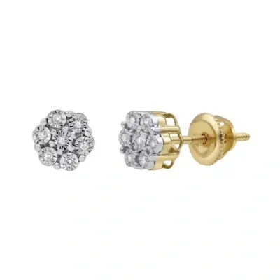 Luvmyjewelry Micro 10k Yellow Gold Diamond Cluster Earrings