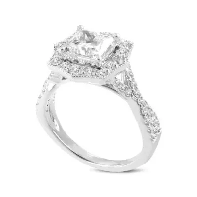 Luvmyjewelry Milena 14k White Gold Princess Cut Lab Grown Diamond Halo Engagement Ring