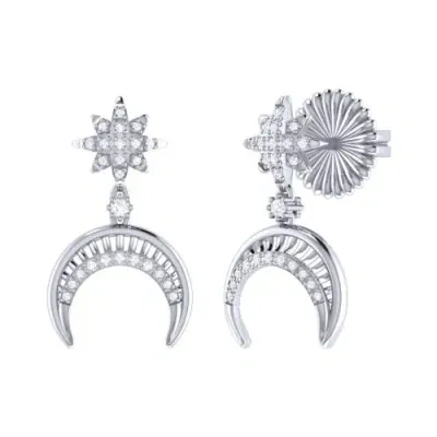 Luvmyjewelry North Star Moon Crescent Sterling Silver Diamond Earring