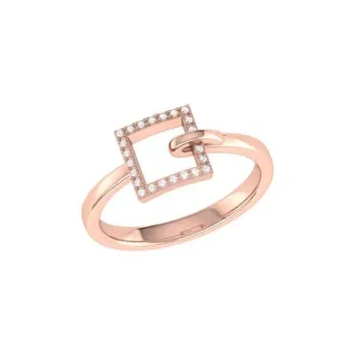 Luvmyjewelry On The Block Square Sterling Silver Diamond Ring In 14kt Rose Gold Vermeil