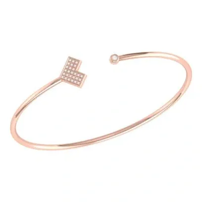 Luvmyjewelry One Way Arrow Sterling Silver Diamond Adjustable Cuff In 14kt Rose Gold Vermeil