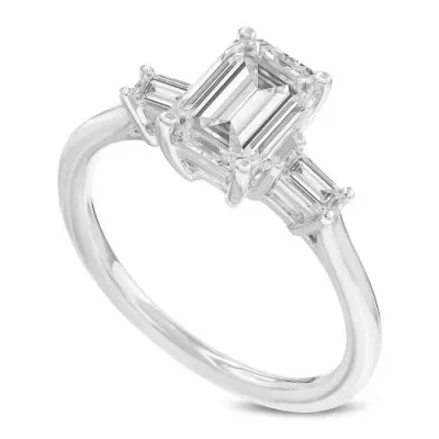 Luvmyjewelry Ophelia 14k White Gold Emerald Cut Lab Grown Diamond Baguette Sides Engagement Ring