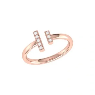 Luvmyjewelry Parallel Park Double Sterling Silver Diamond Bar Open Ring In 14kt Rose Gold Vermeil