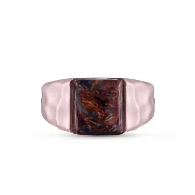 Luvmyjewelry Red Pietersite Stone Signet Ring In 14k Rose Gold Plated Sterling Silver In 14kt Rose Gold Vermeil