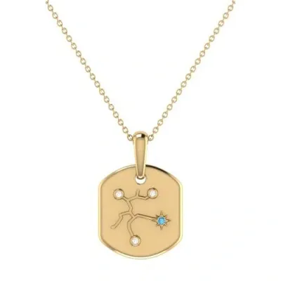 Luvmyjewelry Sagittarius Blue Topaz & Diamond Necklace In14k Yellow Gold