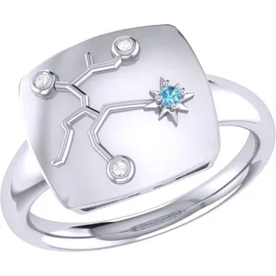 Luvmyjewelry Sagittarius Archer Design Sterling Silver Blue Topaz Stone Diamond Signet Ring In White