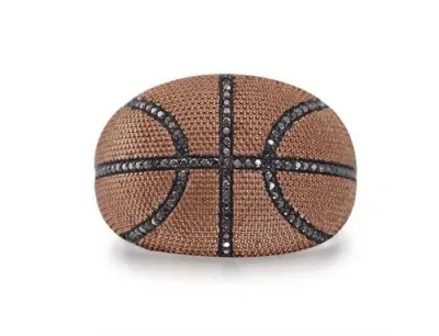 Luvmyjewelry Slam Dunk Basketball Brown Rhodium Plated Sterling Silver Black Diamond Ring