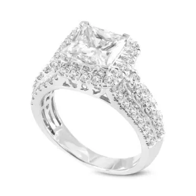 Luvmyjewelry Sofia 14k White Gold Princess Cut Lab Grown Diamond Halo Engagement Ring