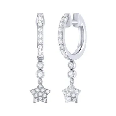 Luvmyjewelry Star Bezel Duo Diamond Hoop Earrings In Sterling Silver