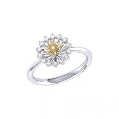 Luvmyjewelry Starburst Yellow Gold Plated Sterling Silver Diamond Ring In White & Yellow