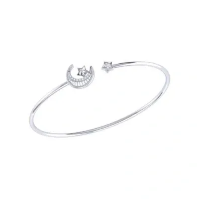 Luvmyjewelry Starkissed Crescent Adjustable Diamond Cuff In Sterling Silver