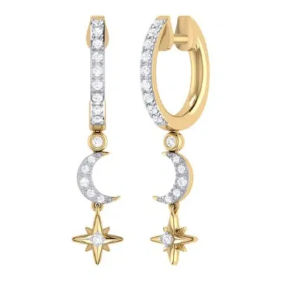 Luvmyjewelry Starlit Crescent Sterling Silver Diamond Hoop Earring In 14kt Gold Vermeil On Sterling