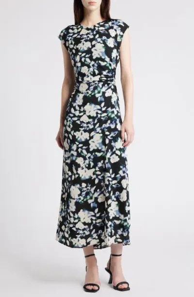 Luxely Blurred Floral Maxi Dress In Black/silver Blue