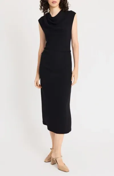 Luxely Cowl Neck Midi Sheath Dress In Meteorite