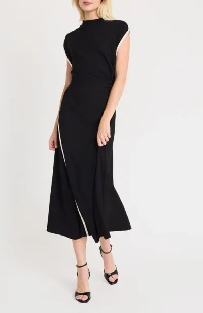 Luxely Drape Contrast Trim Dress In Meteorite