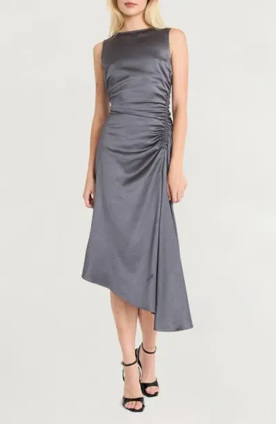 Luxely Finch Ruched Satin Midi Dress In Eiffel Tower