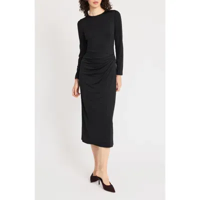 Luxely Long Sleeve Faux Wrap Dress In Meteorite