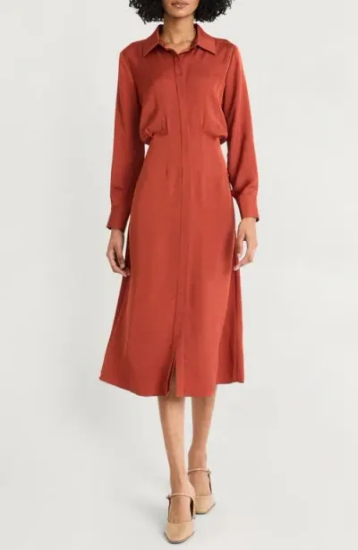 Luxely Long Sleeve Shirtdress In Picante