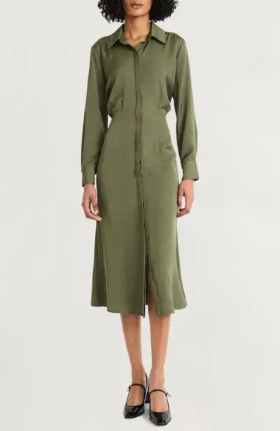 Luxely Long Sleeve Shirtdress In Winter Moss