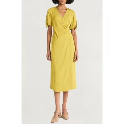 Luxely Pleated High-low Dress In Olive Oil