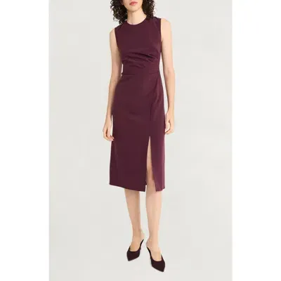 Luxely Pleated Sleeveless Dress In Wine Tasting