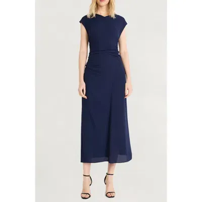 Luxely Ruched Midi Dress In Evening Blue