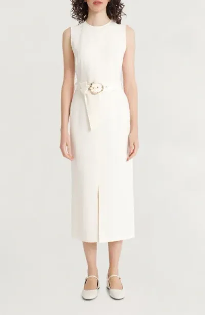 Luxely Sleeveless Belted Dress In White Smoke