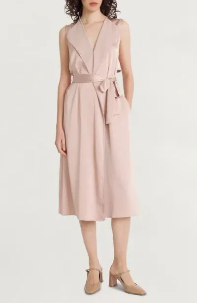 Luxely Sleeveless Midi Shirtdress In Beige