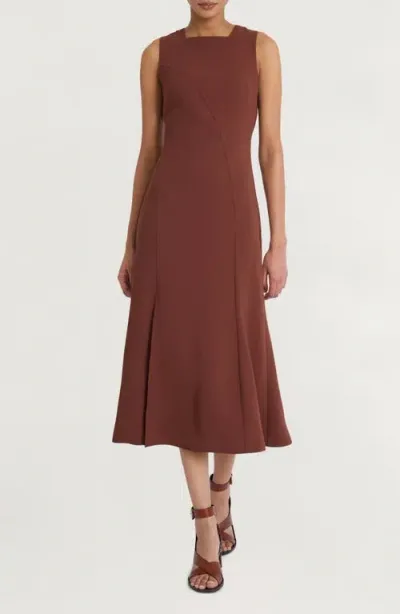 Luxely Sleeveless Square Neck Midi Dress In Chocolate Fondant