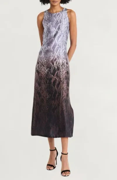 Luxely Snakeskin Print Sleeveless Column Dress In Brown/silver Grey