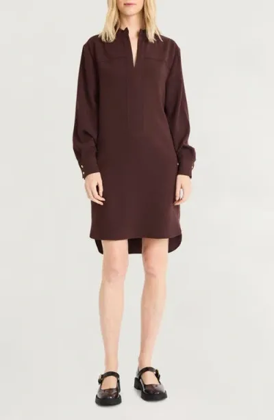 Luxely Split Neck Long Sleeve Shift Dress In French Roast