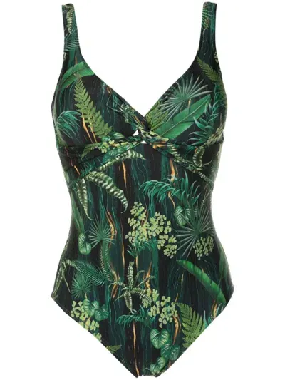 Lygia & Nanny Adriana Twisted Leaf-print Swinsuit In Green