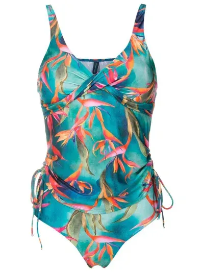 Lygia & Nanny Bruma-print Draped Tankini In Blue