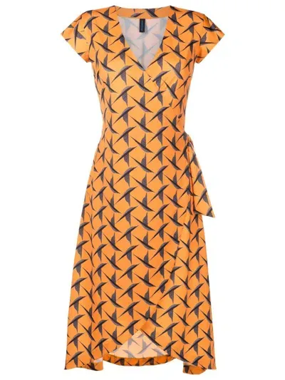 Lygia & Nanny Falcão Printed V-neck Midi Dress In Orange