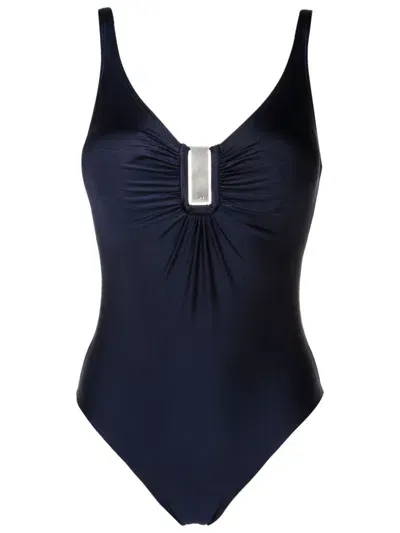 Lygia & Nanny Mirassol Gathered-detail Swimsuit In Blue