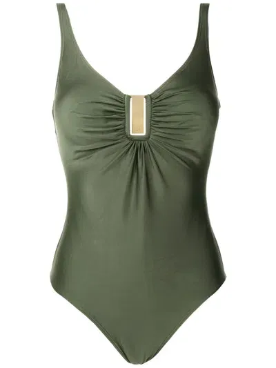 Lygia & Nanny Mirassol Liso Logo-plaque Ruched Swimsuit In Green