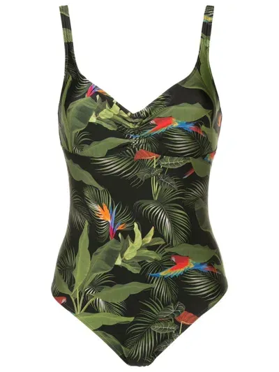 Lygia & Nanny Rosa-print Plunging V-neck Swimsuit In Green