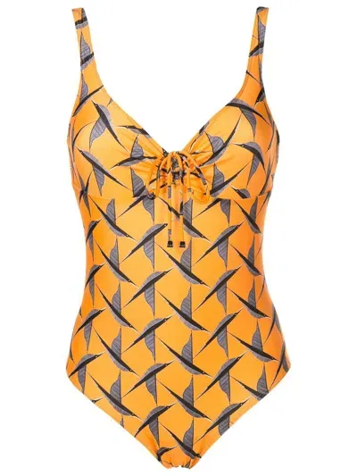 Lygia & Nanny Rosa Printed Lace-up Swimsuit In Orange