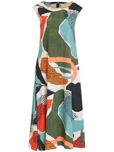 Lygia & Nanny Tie Abstract-print Midi Dress In Green