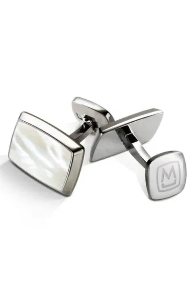 M Clip M-clip® Stainless Steel Cuff Links In Stainless Steel/white Pearl