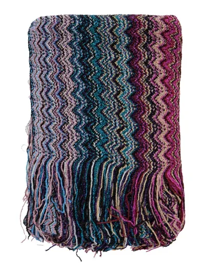 M Missoni Multicolor Rectangular Scarf With Chevron Motif In Viscose Blend Woman