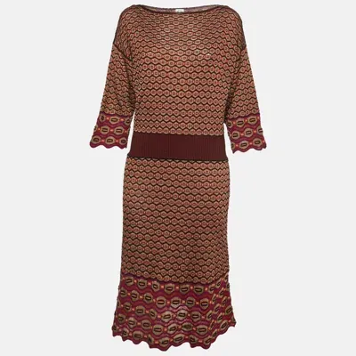 Pre-owned M Missoni Pink Honeycomb Pattern Knit Midi Dress L