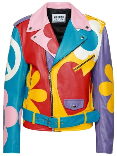 M05ch1n0 Jeans Multicolor Sheepskin Biker Jacket