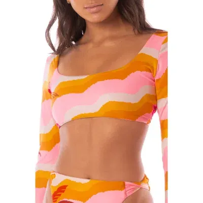 Maaji Paradiso Waves Bestie Multifit Reversible Crop Rashguard In Pink