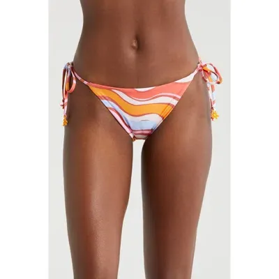 Maaji Swizzle Blossom Sunning Side Tie Bikini Bottoms In Orange