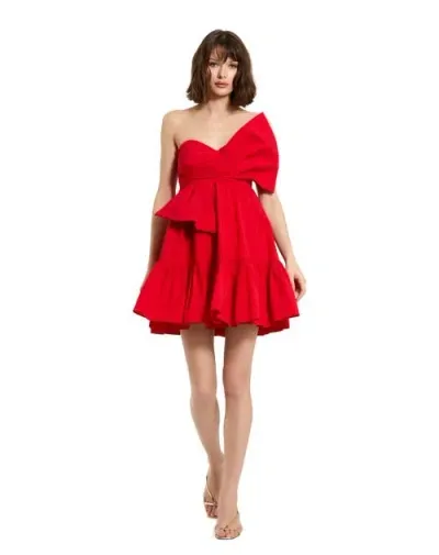 Mac Duggal Faille Strapless Twist Bow Mini Dress In Cherry