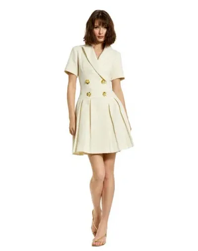 Mac Duggal Tweed Short Sleeve Blazer Mini Dress In Cream