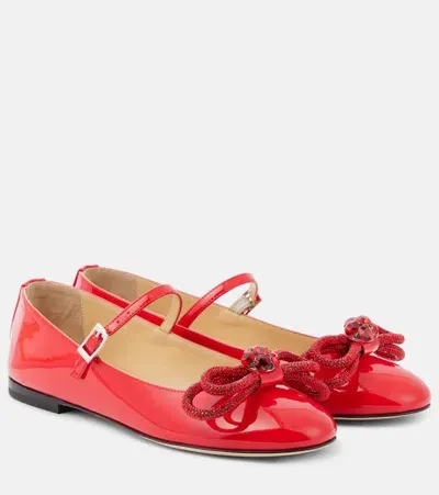 Mach & Mach Bow-detail Patent Leather Mary Jane Flats In Red