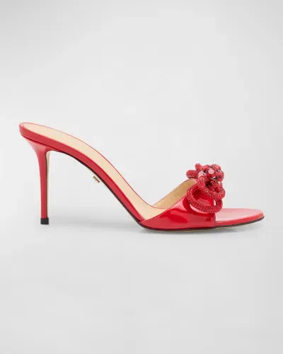 Mach & Mach Bow Patent Leather Mule Sandals In Red