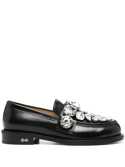 Mach & Mach Crystal-embellished Loafers In Black